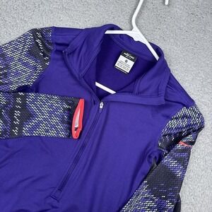 Nike‎ Pro Shirt Womens XS Purple Dri-FIT 1/4 Zip Mock Neck Geometric Running Top